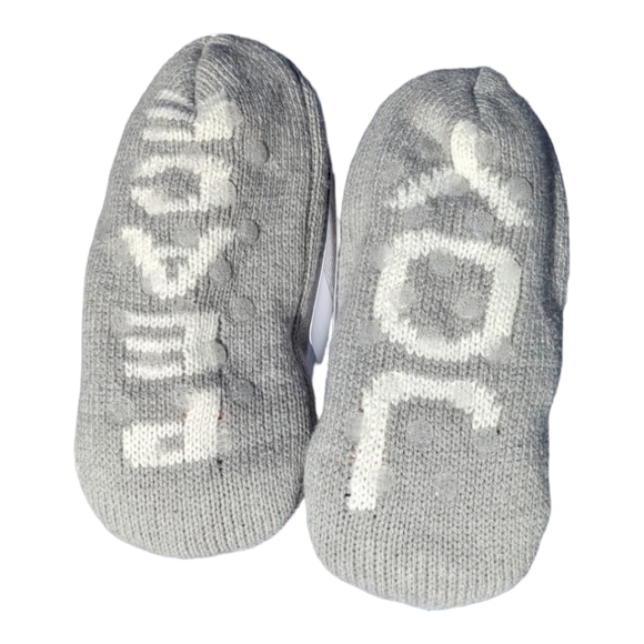 Gymboree S 5-6 Joy/Peace Bear Knit Grey Slippers W/ Nonslip Sole - Picture 4 of 8